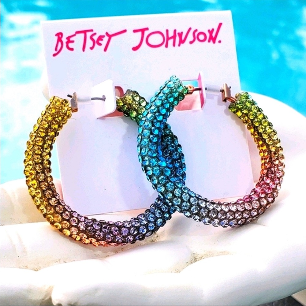 Betsey johnson pave rainbow hoop earrings